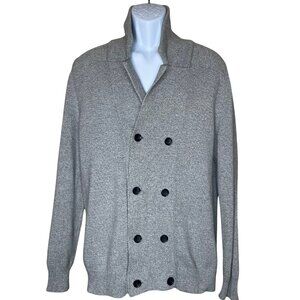 H&M Grey Cotton Double Breasted Collared Knit Cardigan Sweater Size M